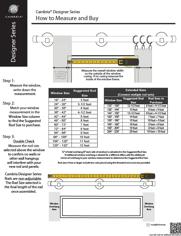 MODE Cambria® Designer Series - Premium 5 foot Custom Curtain Rod - 1-1/8 inch L