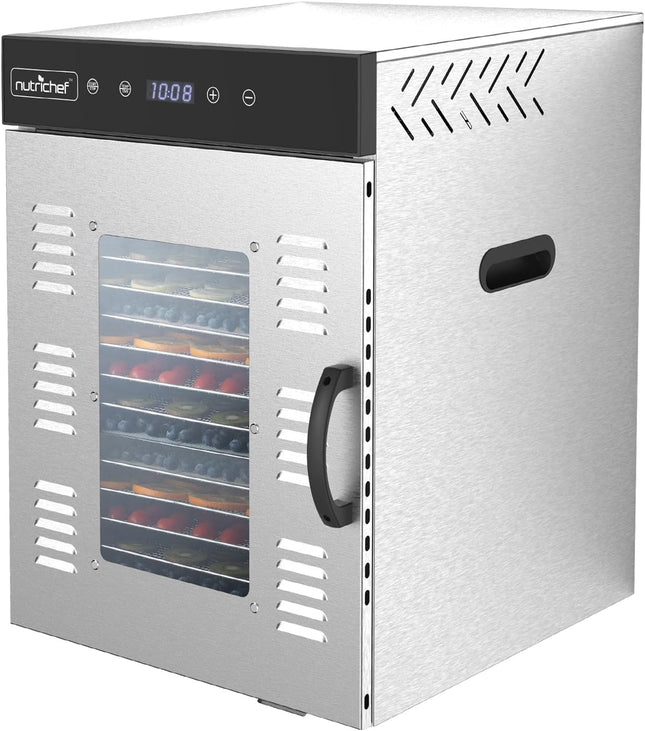 NutriChef Extra Large Food Dehydrator, 16 Stainless Steel Shelves, 1500W Electric Food Dryer for Jerky & Fruit