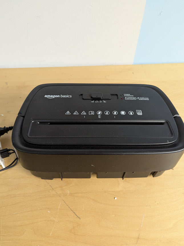 NO BIN Amazon Basics 12-Sheet Cross-Cut Paper Shredder and Credit Card Shredder