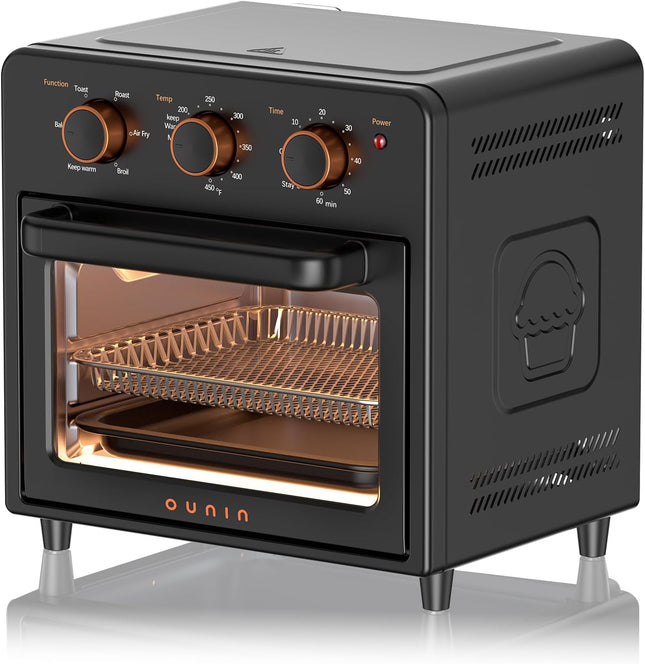 OUNIN Air Fryer Toaster Oven with Steam Infusion, 12L Countertop Oven, 6-in-1 Bake, Broil, Grill & Air Fry, Black