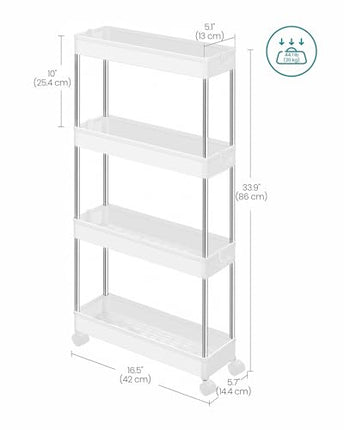 SONGMICS Slim Storage Cart, 4-Tier Rolling Cart, Narrow Utility Cart on Wheels,