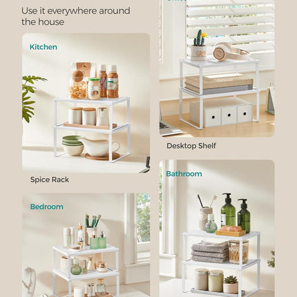 SONGMICS Spice Racks, Set of 2 Metal Cabinet Shelf Organizers, Countertop Organi