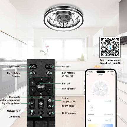 Ceiling Fans with Lights Flush Mount, White Low Profile Modern Ceiling Fan with