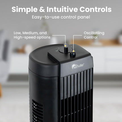 Senville 27" Standing Fan for Bedroom and Home with 60° Oscillation, 3 Speed, Co