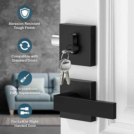 TICONN Matte Black Door Handle Heavy Duty, Reversible Square Door Lever for Bedr