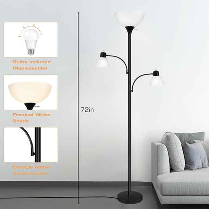 Floor Lamp for Living Room, LED Torchier Lamp with 8W Adjustable Reading Lamp,Free Adjustable Cage Heads, Independent Control, Standing Tall Pole Lamp 3 Bulbs Included https://a.co/d/01PYyNfQ