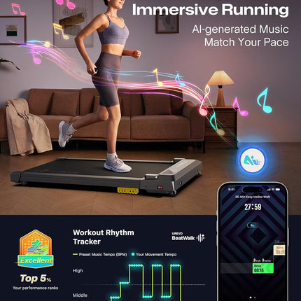 UREVO 2-in-1 Under Desk Walking Pad Treadmill, 4 MPH with 2.5 HP 40 dB Quiet Motor & App Control, 265 lb