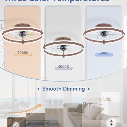 Low Profile Ceiling Fans with Lights and Remote, 19.7'' Modern Flush Mount Ceili