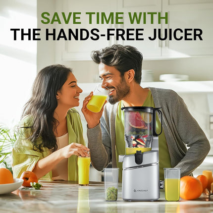 AMZCHEF 5.3 Inch Automatic Juicer Machine, Cold Press Juicer for Whole Fruits an