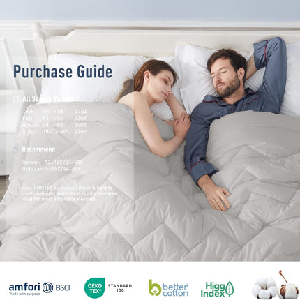HOMTEC Full Size Duvet Insert - All Season 100% Cotton Comforter - Quilted Fluff