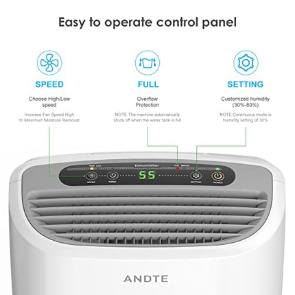 ANDTE 2500 Sq.Ft Dehumidifier for Large Room and Home Basements, 34 Pints Dehumi