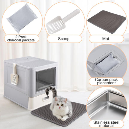 ELEGX Odor-Control Stainless Steel Cat Litter Box,XL Large 4-in-1 Cat Metal Litt