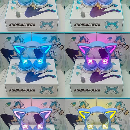 New LED Wireless Cat Ear Headphones (12 Color Changing) with Connectable Attacha