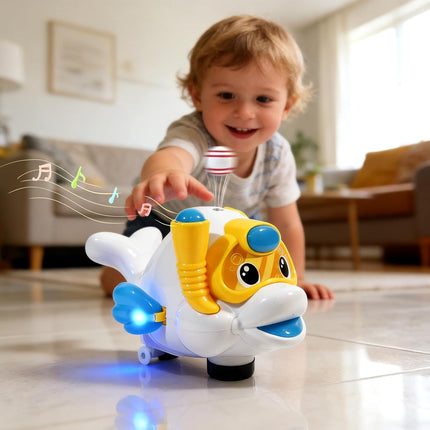 Baby Fish Musical Crawling Toy with Lights, Sounds, Blowing Ball, Infant Sensory