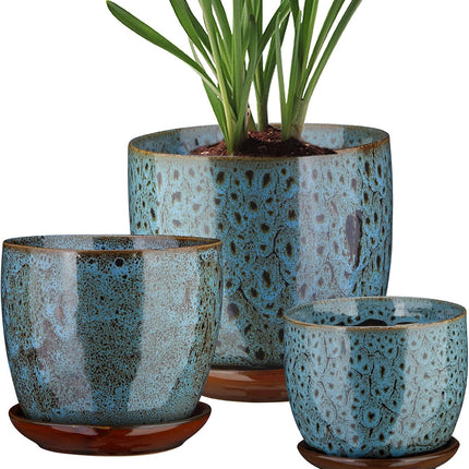 ETGLCOZY Ceramic Planter Pot with Drainage Hole and Saucer, 5.5/5/4.1 inch Flowe