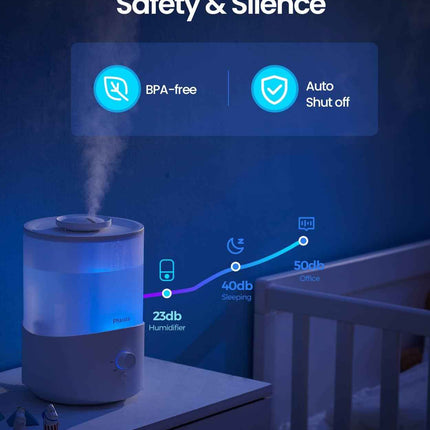 Pharata Humidifiers for Bedroom Large Room, 2.5L Cool Mist Humidifier with Essential Oil Diffuser, Top Fill Humidifier for Baby, Home, Plant, Ultrasonic Humidification for whole house, Auto Shut-Off