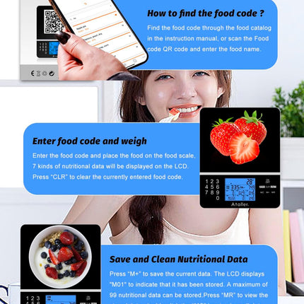 Ataller Food Scale with Nutritional Calculator, Kitchen Diet Scale, Digital Food