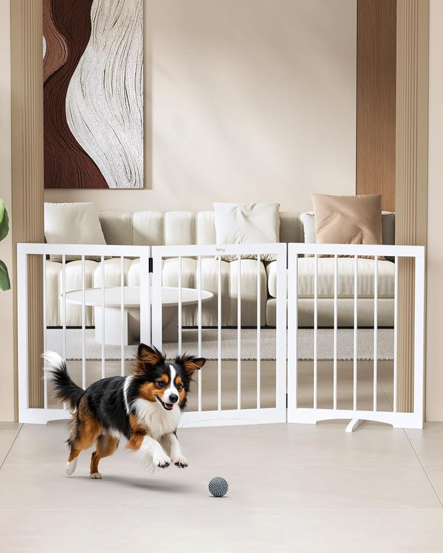 keny Freestanding Dog Gate for Stairs or Doorways, 3 Panel Folding Pet Fence