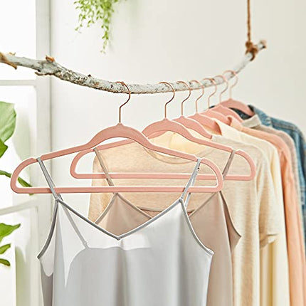 SONGMICS Velvet Hangers, Non-Slip Hanger, Rose Gold Color Swivel Hook, 30-Pack,