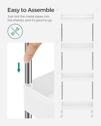 SONGMICS Slim Storage Cart, 4-Tier Rolling Cart, Narrow Utility Cart on Wheels,