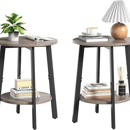 sthmec Side Table Set of 2, Small Round End Table with Storage Shelf for Small S