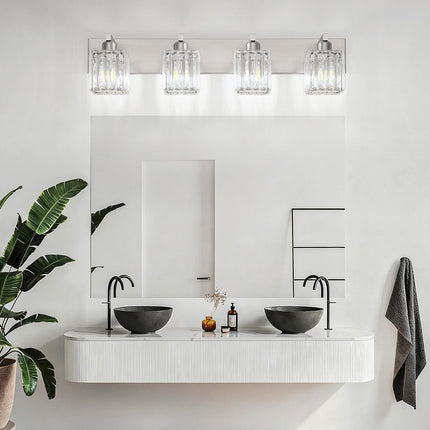 Aipsun 4-Light Crystal Modern Bathroom Vanity Light, Brushed Nickel