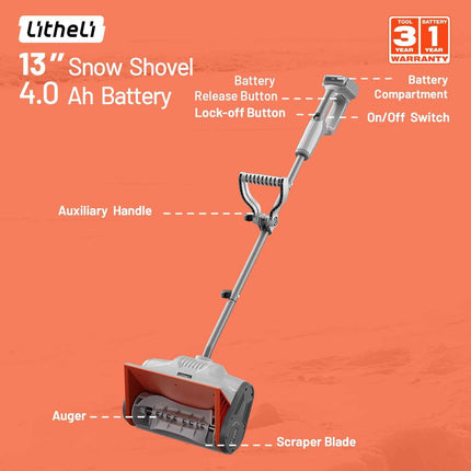 Litheli Electric Snow Shovel Cordless 20V, Brushless Lightweight Battery Powered