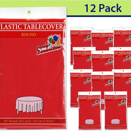 Party Dimensions Red Plastic Table Cover for Round Tables 84 Inch (12 Pack) Prem