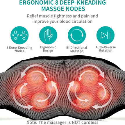 Nekteck Shiatsu Back Neck Massager, Deep Kneading Shoulder Massager with Heat, W
