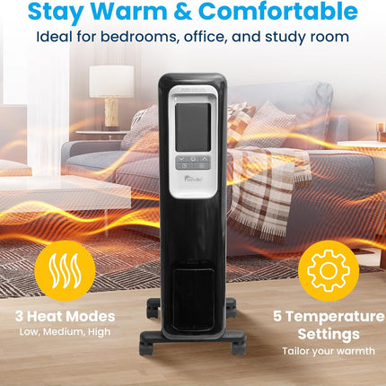 Senville 1500W Oil Filled Radiator Heater for Indoor Use, Space Heater, 3 Heat &