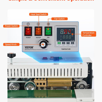 VEVOR Continuous Bag Band Sealing Machine, 0.24-0.47 in/6-12 mm Seal Width, Hori