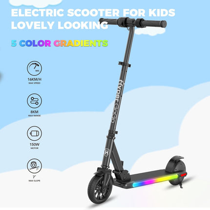 Electric Scooter for Kids, Colorful Rainbow Lights, LED Display, Adjustable Spee