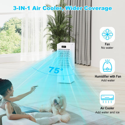 OEARE 3-in-1 Evaporative Air Cooler, 6L Windowless Portable Swamp Cooler with 4 Ice Packs, Remote & 12H Timer