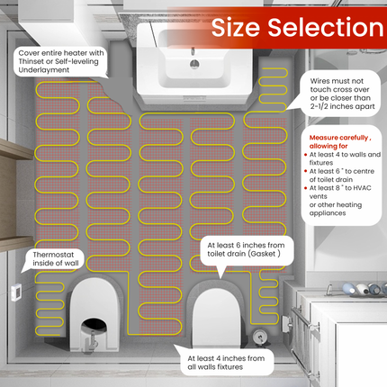 HEATIT Warmmat 90 sq ft Electric Radiant Floor Heating System, Self-Adhesive Underfloor Heat Mat for Tile