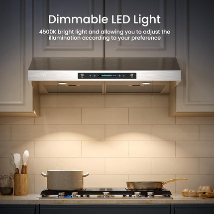 HisoHu 30 Inch Under Cabinet Range Hood with 1200-CFM, 4 Speed Gesture Sensing&T