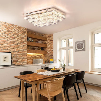 Finktonglan Modern Crystal LED Ceiling Light Fixtures 20” Dimmable Rectangular F