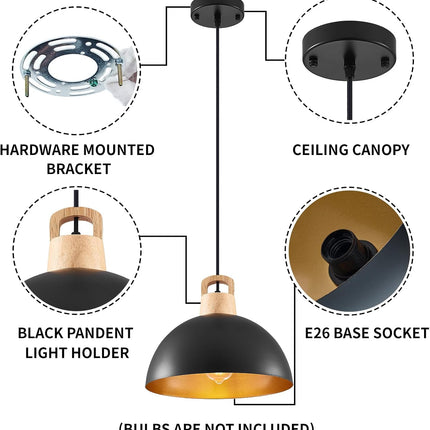 SESIMENT Black Pendant Light 11.8inches 2 Packs, Farmhouse Pendant Light, Indust
