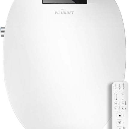 WLJBIDET O80KL Elongated Bidet Toilet Seat with Warm Water Wash & Air Drying, Heated Seat, Remote Control & Nightlight