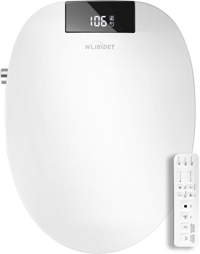 WLJBIDET O80KL Elongated Bidet Toilet Seat with Warm Water Wash & Air Drying, Heated Seat, Remote Control & Nightlight