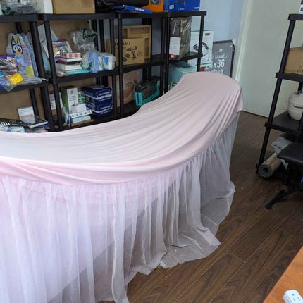 2 Pack Pink Table Cloth for 6 Foot Rectangle Tables, Pink Tulle Table Skirt Stre