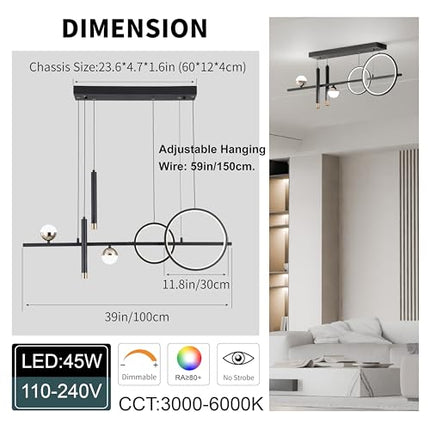 ORANOOR LED Modern Chandeliers for Dining Room, Dimmable Black Gold Chandelier K
