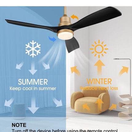 Forrovenco 52 Inch Ceiling Fan with Lights and Remote, White & Gold