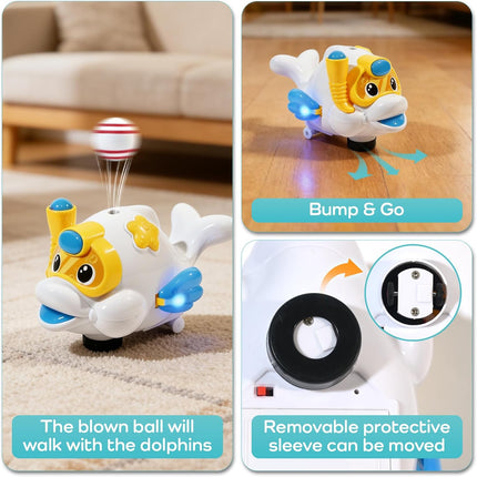 Baby Fish Musical Crawling Toy with Lights, Sounds, Blowing Ball, Infant Sensory