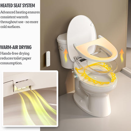 WLJBIDET O80KL Elongated Bidet Toilet Seat with Warm Water Wash & Air Drying, Heated Seat, Remote Control & Nightlight