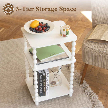 Fultyle End Table, Small Side Table with 3 Tier Open Shelf, Modern NightStand Be