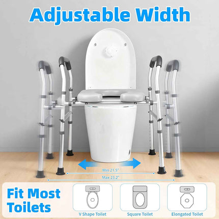 NouraVita Raised Toilet Seat with Handles, Toilet Seat Riser for Seniors with Adjustable Height & Width, 500lb Handicap Elevated Toilet Seat for Elderly, Pregnant, Fit Any Toilet