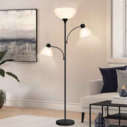 Floor Lamp for Living Room, LED Torchier Lamp with 8W Adjustable Reading Lamp,Free Adjustable Cage Heads, Independent Control, Standing Tall Pole Lamp 3 Bulbs Included https://a.co/d/01PYyNfQ
