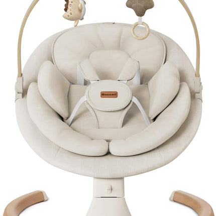 Monamii Bluetooth Baby Swing for Infants, 5 Sway Motions, 10 Melodies, Remote Control & Auto-Rocking, Light Beige