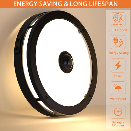 Outdoor Motion Sensor Flush Mount Ceiling Light, LED Outdoor Light Fixture 2 Pac