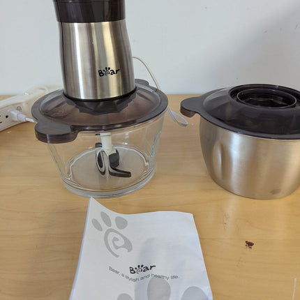 Bear 600W Electric Food Processors & Chopper, 2L Glass Container & 1.8L 304 Stai